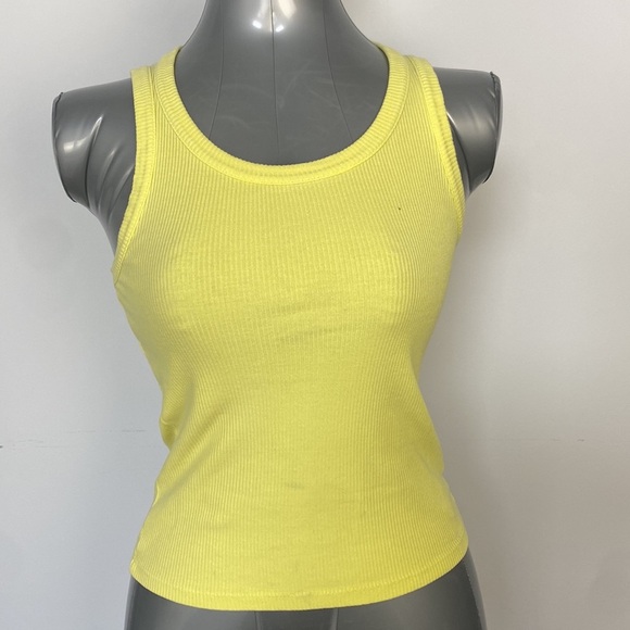 3/$15 Yellow ribbed racer back casual dopamine organic cotton lightweight cami S - Picture 1 of 11